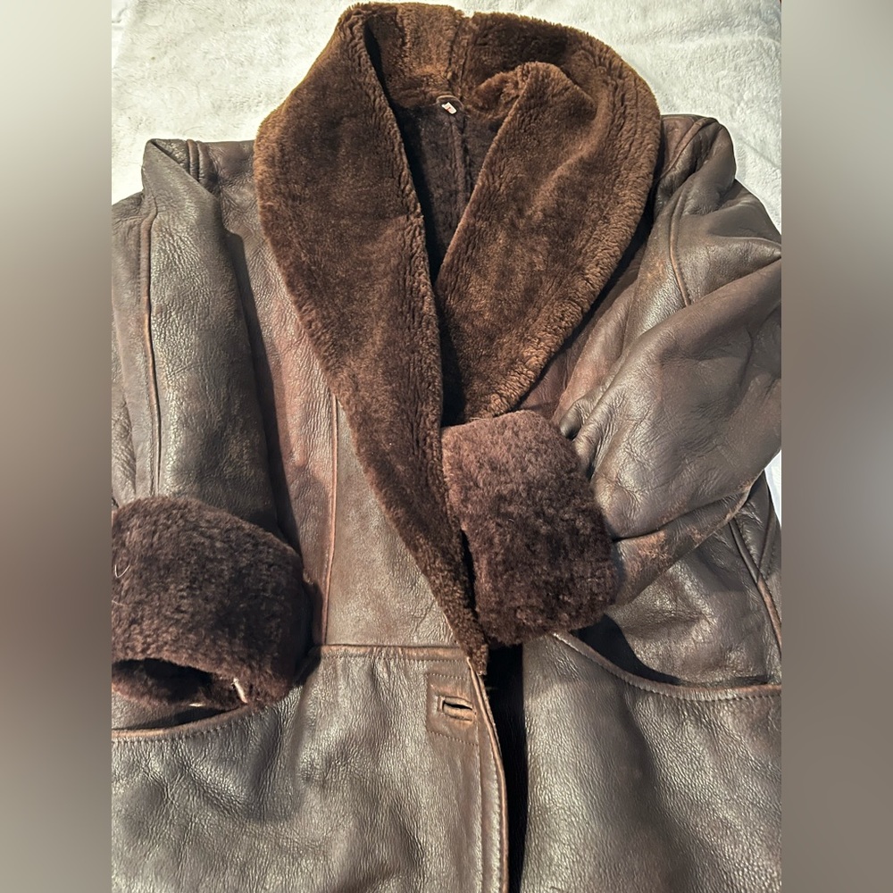 Brown Shearling Leather Vintage Coat